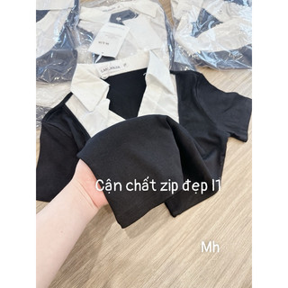 Áo díp den phối cổ sơ mi cho nữ