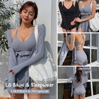 (Hình thật, có sẵn) Bikini một mảnh kèm áo khoác kín đáo Hàn Quốc, màu xám, đen, đồ bơi đồ đi biển chống nắng cao cấp