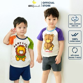 Đồ bộ ngắn tay thun cotton giấy bé trai,bé gái mặc nhà mùa hè Unifriend Hàn Quốc U2024-2. Size đại 5, 6, 8, 10 tuổi