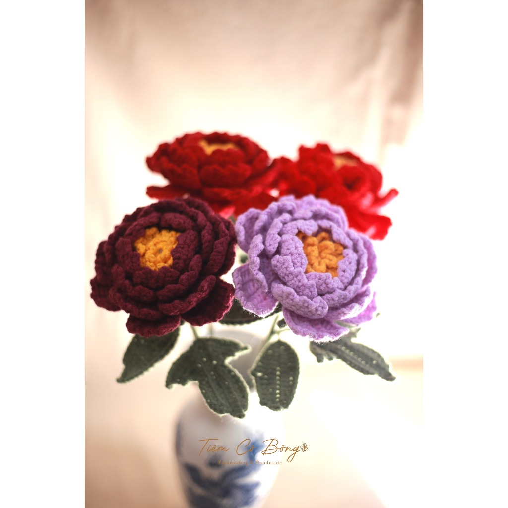 Hoa len hoa Mẫu Đơn len handmade