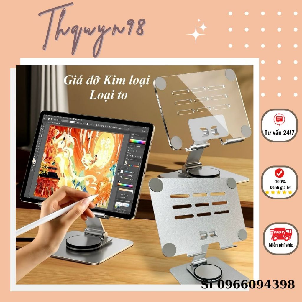 Giá đỡ để bàn hợp kim, nhựa trong to chắc chắn cho Điện Thoại, Máy Tính Bản, Ipad, laptop trục Xoay 360 Độ linh hoạt