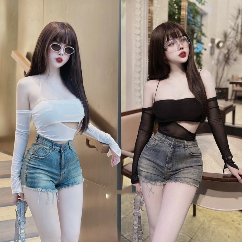 áo thun phối lưới hở eo