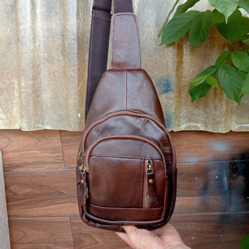 Túi Đeo Chéo Da Bò Nguyên Tấm, Chất Da Mềm Dẻo - Balo Nam Đeo Chéo Thời Trang Mới