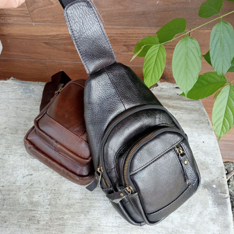 Túi Đeo Chéo Da Bò Nguyên Tấm, Chất Da Mềm Dẻo - Balo Nam Đeo Chéo Thời Trang Mới