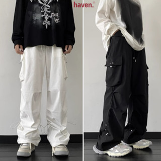 Quần túi hộp ống rộng nam nữ Haven vải cotton, dây rút jogger bigsize, màu đen, trắng, đỏ