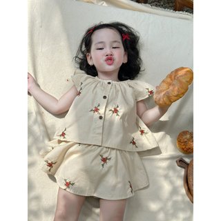Bộ thiết kế chân váy kèm áo bé gái hoa thêu Peony Set