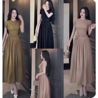 ĐẦM GÂN SUÔNG DÀI THỜI TRANG KÈM HOA EO SIÊU DỄ THƯƠNG