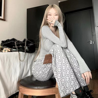 ( ORDER ) ( SẴN NÂU ) Quần Len Dài Ống Suông Rút Dây Hoạ Tiết