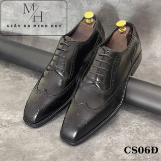 (ĐẾ PHÍP GỖ) (Wingtip Oxford) Giày da nam công sở Da bò  bảo hành 1 năm lịch lãm - Mã CS06 Đ