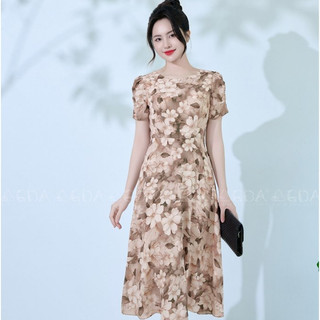 Đầm xòe hoa cao cấp GDA COLLECTION chất Cát Lụa mềm mịn, nhẹ mát, che khuyết điểm, sang trọng