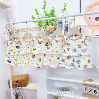Set 5 bộ ba lỗ thun tăm lạnh cho bé gái bé trai minkymom màu trắng kem in hình đáng yêu 5-15kg
