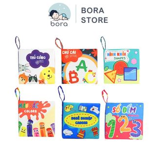 Đồ chơi Sach vải cho bé, song ngữ kích thích đa giác quan [Kích thước 12x12cm, 8 mặt, an toàn tuyệt đối cho bé]