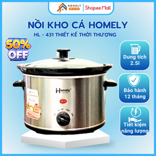 Nồi kho cá, nấu chậm đa năng homely chính hãng 2.5l, lòng nồi bằng sứ chống dính nấu cháo, kho cá, hầm