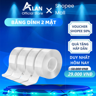 Băng dính 2 mặt METIS Băng keo Nano siêu dính trong suốt 3cm*3m dán tường dính mọi bề mặt