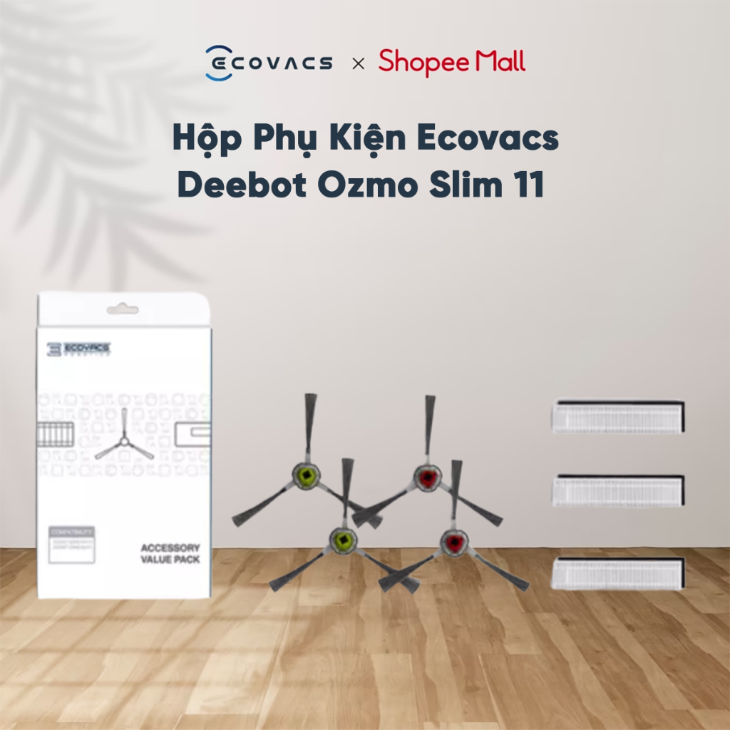 Hộp phụ kiện gồm 3 lọc, 2 cặp chổi ven Ecovacs Deebot OZMO Slim 11