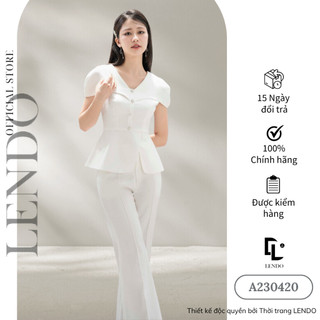 Áo Công Sở LENDO A230420 Dáng Peplum Không Tay Vai Ôm Cổ V Phối Cúc Đá