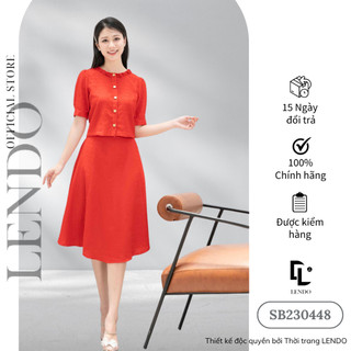 Sét Bộ Công Sở LENDO SB230448 Áo Croptop Cổ Bèo Tay Ngắn Chân Váy Xòe A