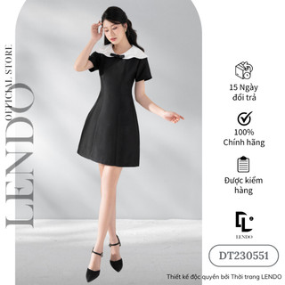 Đầm Váy Công Sở Dự Tiệc LENDO DT230551 Dáng A Tay Ngắn Cổ Hai Lớp Đính Nơ