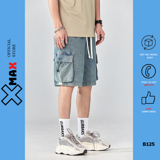 Quần short jean nam túi hộp Mastore Cạp chun co giãn ống rộng, quần đùi bò nam cargo pant B126