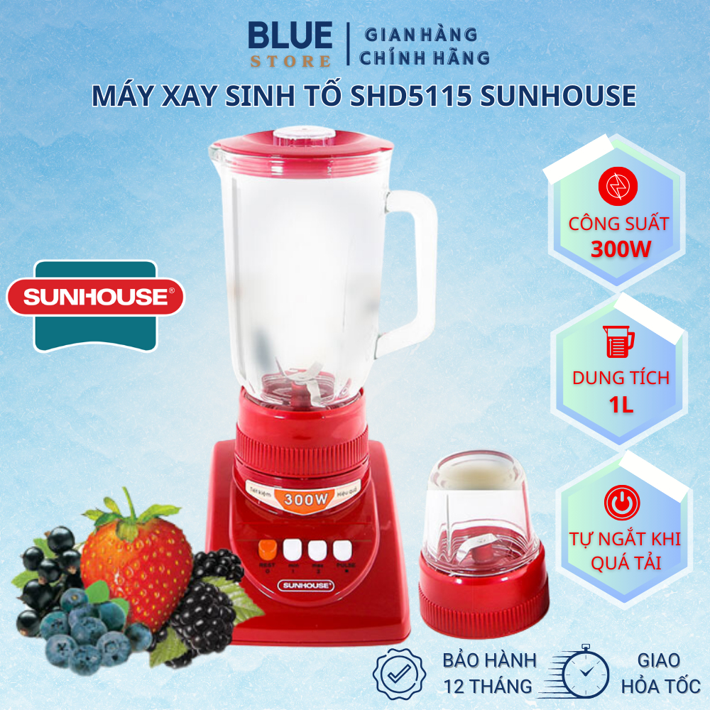 Máy Xay Sinh Tố Sunhouse SHD5115 2 Cối,Công Suất Lớn,Xay Thịt, Xay Cá, Xay Đá Nhỏ, Rau Củ Quả, Bảo H