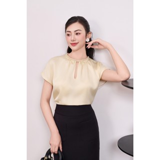 Áo sơ mi nữ VIỆTBROTHERS cổ tròn trang trí cổ 241AHU13