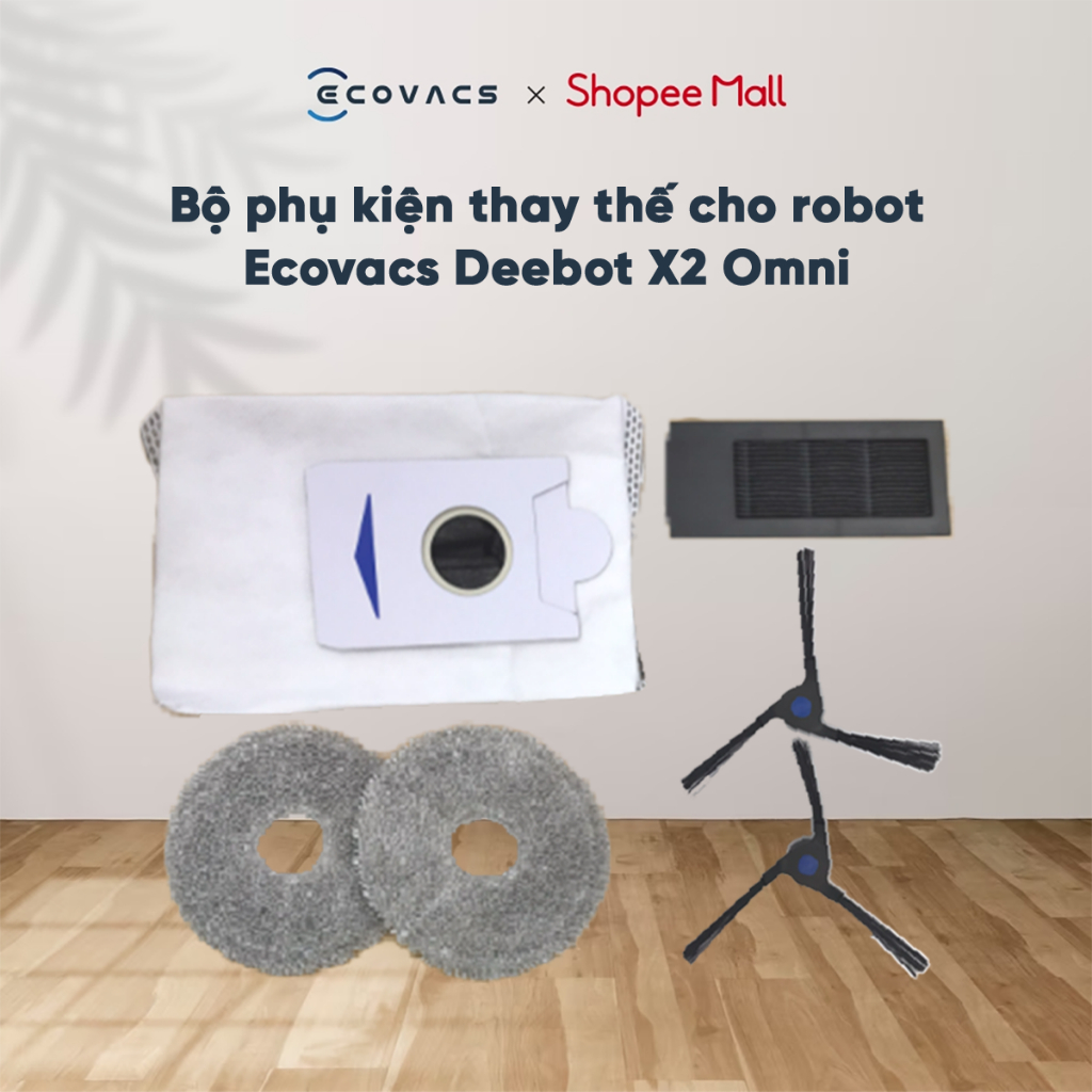 Bộ phụ kiện thay thế cho robot Ecovacs Deebot X2 Omni _ Bao gồm chổi cạnh, khăn lau, bộ lọc, túi rác