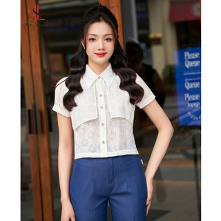 Áo sơ mi nữ 2 tà trước dáng crotop Lee Shines cho công sở, vải tơ crep mềm mại có họa tiết