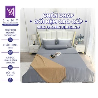 Bộ Chăn Ga Gối Lụa Tencel Silk Protein SAMY BEDDING Xám trơn cao cấp