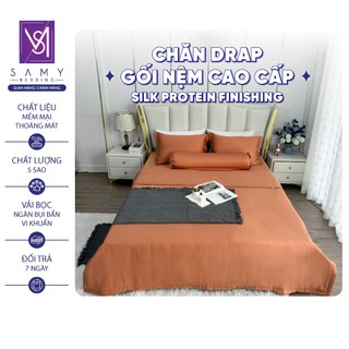 Bộ Chăn Ga Gối Lụa Tencel Silk Protein SAMY BEDDING Cam đất sang trọng
