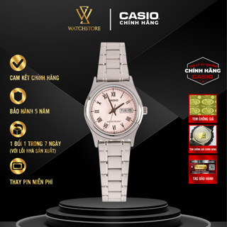 Đồng Hồ Quartz Nữ Casio LTP-V006D-4BUDF Mặt Kính Khoáng 25mm Màu Hồng Vỏ Mạ Crom Dây Kim Loại Thép Không Gỉ Chống Nước