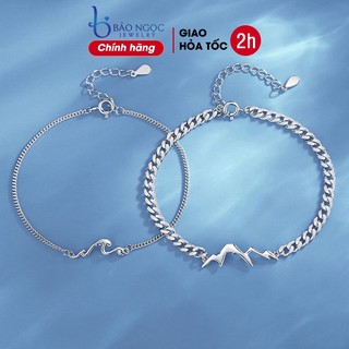 Vòng tay đôi bạc nam nữ bạc 925 cao cấp biểu tượng núi và biển ý nghĩa tình yêu lâu bền - LTD2971 - Bảo Ngọc Jewelry