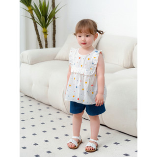 Áo Trắng Bé Gái CARROT Bèo Ngực Chấm Sắc Màu, Chất Liệu Thô Hạt Thoáng Mát, Thấm Hút Mồ Hôi Tốt