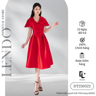 Đầm Váy Công Sở Dự Tiệc LENDO DT230522 Dáng Dài Xòe A Cổ V Cách Điệu Chờm Vai