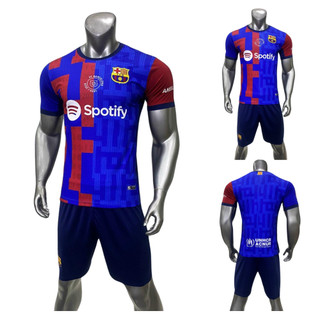 Quần áo đá banh clb barca 2024 màu xanh đỏ có in tên số