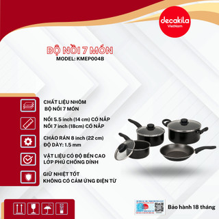 Bộ Nồi Chảo Chống Dính DECAKILA (KMEP004B), Bộ Nồi 7 Món Màu Đen Hiện Đại, Dùng Trên Mọi Loại Bếp