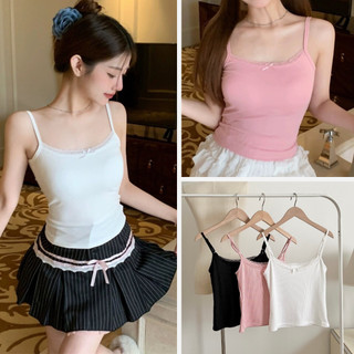 Áo 2 Dây Viền Ren Phối Nơ Chất Thun Co Giãn Phong Cách Ngọt Ngào, Labibi