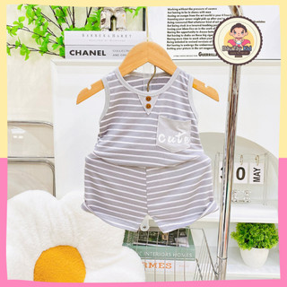 Bộ ba lỗ sọc cho bé trai bé gái Dâu Tây Kid, đồ bộ có 3 màu cho bé vải thun lạnh, size từ 6-16kg, DAUTAY02