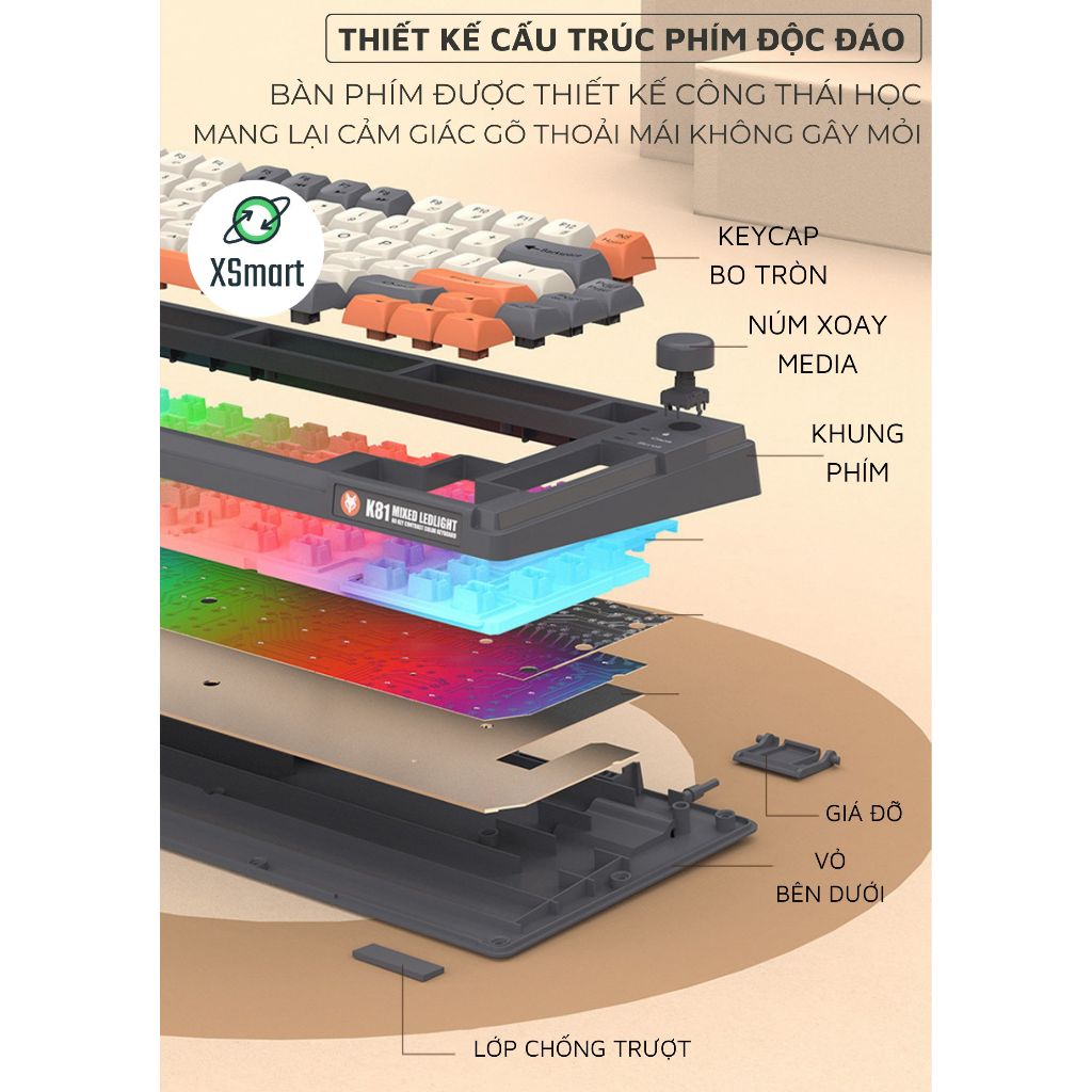 Bàn Phím Gaming Cao Cấp XunFox K81 LED 7 Màu Hiệu Ứng Đèn Thở, Phím ABS Gõ Êm, Có Núm Chỉnh Âm Lượng | BigBuy360 - bigbuy360.vn