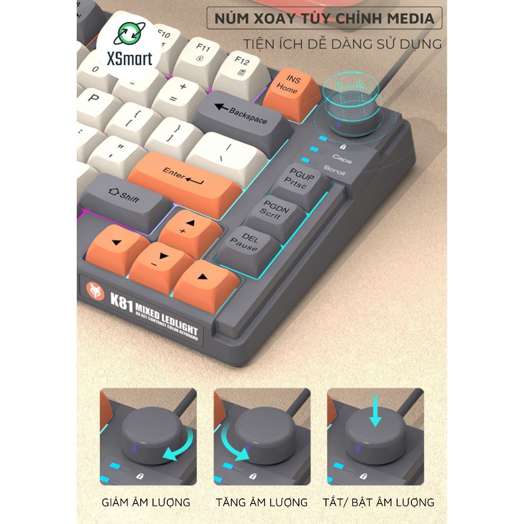 Bàn Phím Gaming Cao Cấp XunFox K81 LED 7 Màu Hiệu Ứng Đèn Thở, Phím ABS Gõ Êm, Có Núm Chỉnh Âm Lượng | BigBuy360 - bigbuy360.vn