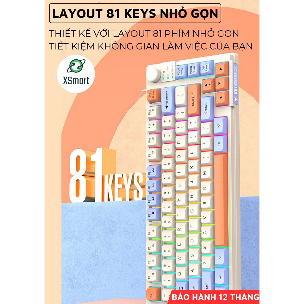 Bàn Phím Gaming Cao Cấp XunFox K81 LED 7 Màu Hiệu Ứng Đèn Thở, Phím ABS Gõ Êm, Có Núm Chỉnh Âm Lượng | BigBuy360 - bigbuy360.vn
