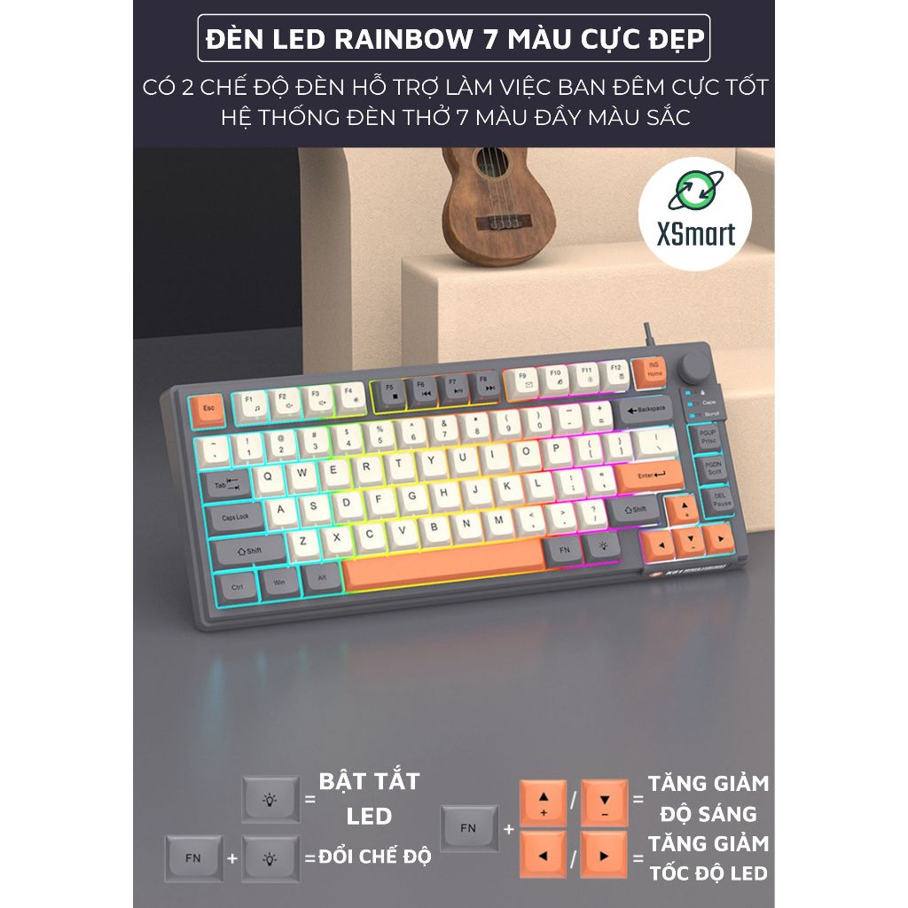 Bàn Phím Gaming Cao Cấp XunFox K81 LED 7 Màu Hiệu Ứng Đèn Thở, Phím ABS Gõ Êm, Có Núm Chỉnh Âm Lượng | BigBuy360 - bigbuy360.vn