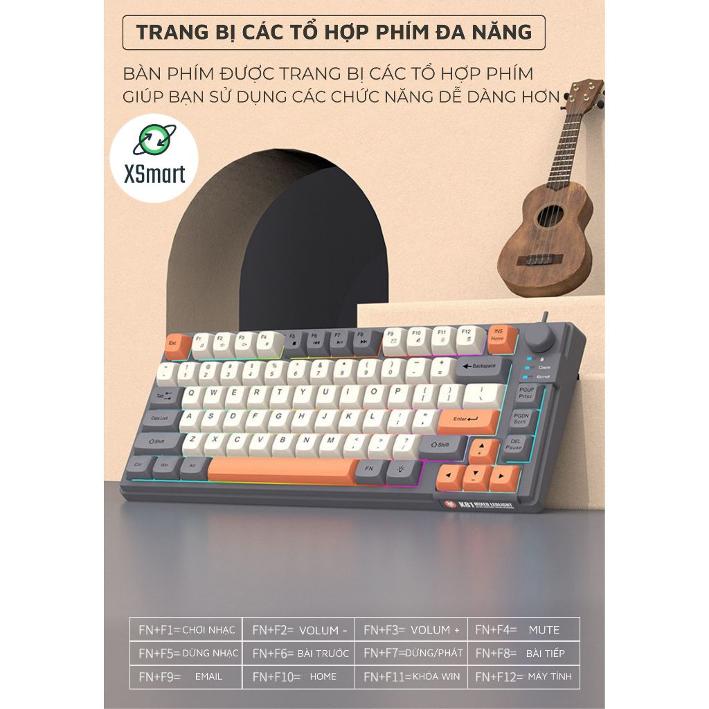 Bàn Phím Gaming Cao Cấp XunFox K81 LED 7 Màu Hiệu Ứng Đèn Thở, Phím ABS Gõ Êm, Có Núm Chỉnh Âm Lượng | BigBuy360 - bigbuy360.vn