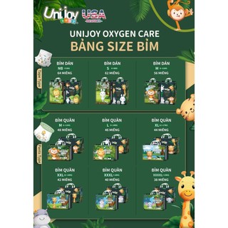 (không quà) 1 bịch Tã/ bỉm Unijoy Oxygen Care Cao Cấp Chuyên Đêm cho các bé từ sơ sinh 0-25kg đủ size từ NB - 4XL