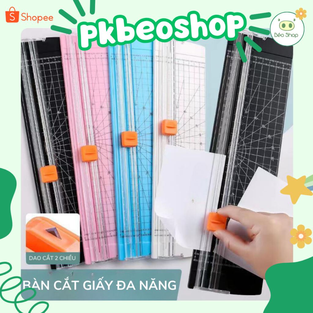  Bàn cắt giấy mini đa năng Pkbeoshop khổ A4 dao rọc giấy lưỡi cắt 2 chiều có thể thay lưỡi dễ dàng tiện lợi 
