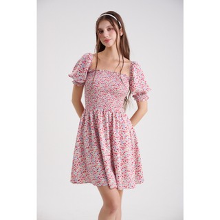 Đầm Kiểu Nữ MARC FASHION Hoạ Tiết Hoa Cổ Vuông Tay Phồng Smocking - CBVH033324
