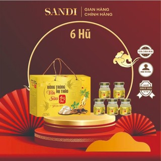 Yến Sào Đông Trùng Hạ Thảo Hồng Sâm, Đường Phèn, Nhân Sâm, Vi Cá Mập (hộp 6 hũ) Chính Hãng