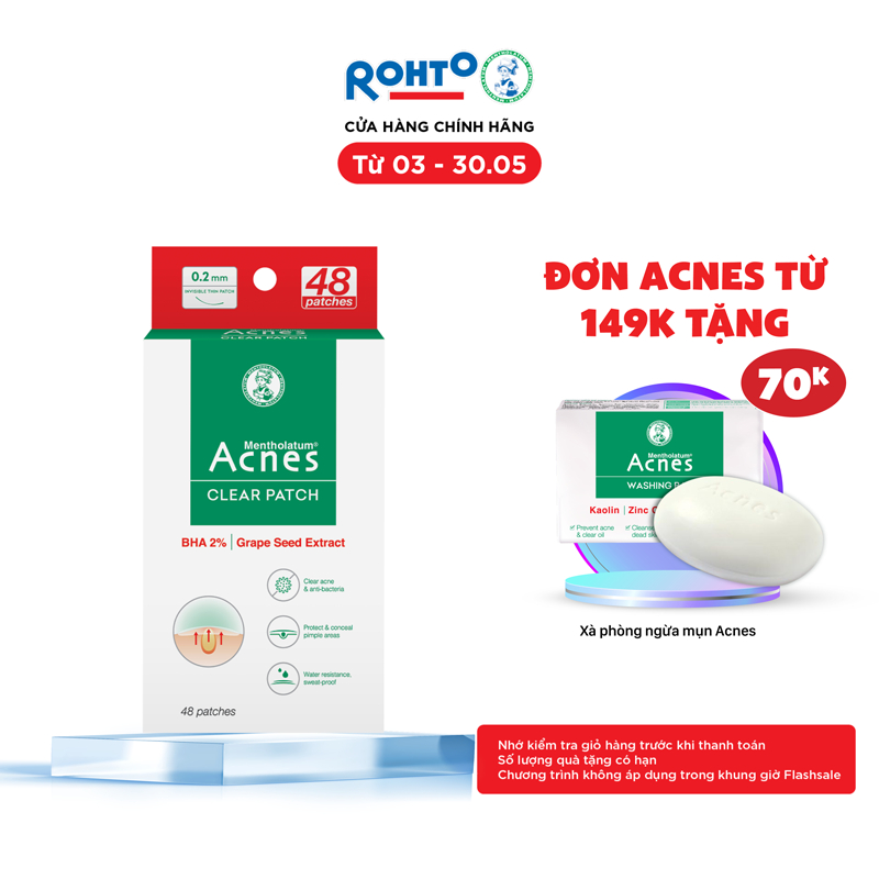 Miếng dán mụn giúp giảm mụn sưng viêm Acnes Clear Patch (48 Miếng)