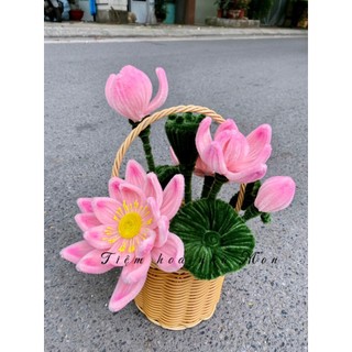 Giỏ hoa sen kẽm nhung handmade [làm sẵn]