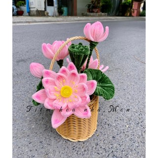 Giỏ hoa sen kẽm nhung handmade