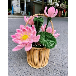 Giỏ hoa sen kẽm nhung handmade [làm sẵn]